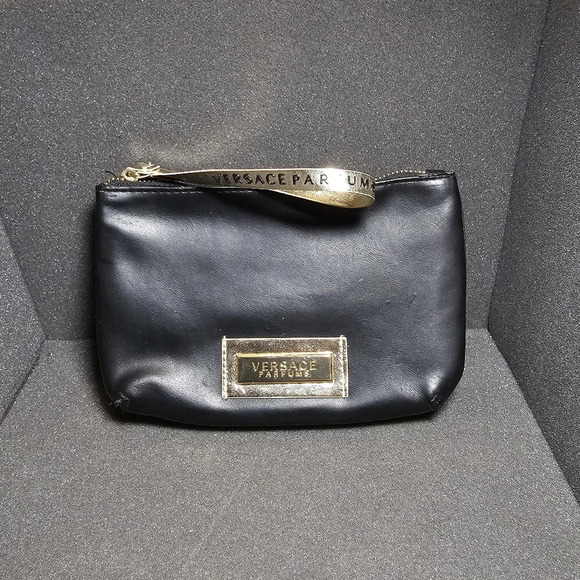 Versace Parfums Black And Gold Zip Up Toiletry Cosmetic Small Travel Bag see pic - Picture 1 of 7